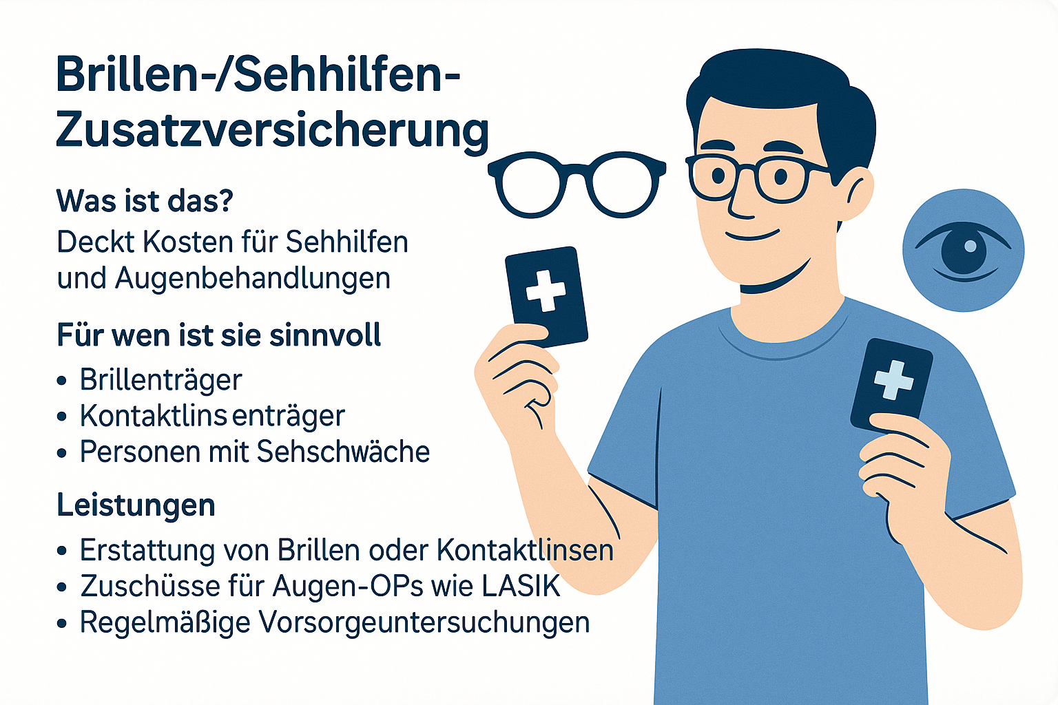Brillen- und Sehhilfen-Zusatzversicherung übernimmt Kosten für Brillen, Kontaktlinsen und Sehtests