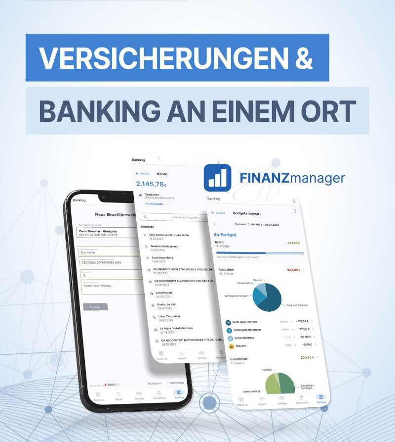 Screenshot einer App Professional Works Finanzmanager für Versicherungen und Banking.